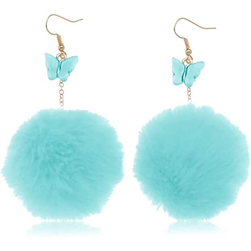 Wholesale Mink Fur Pom Pom Pendant Butterfly Earrings