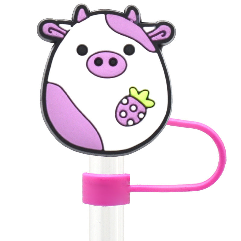 Wholesale Random 100pcs Cartoon Cute 10mm PVC Soft Straw Tube Cap ACC-SCR-RYY083