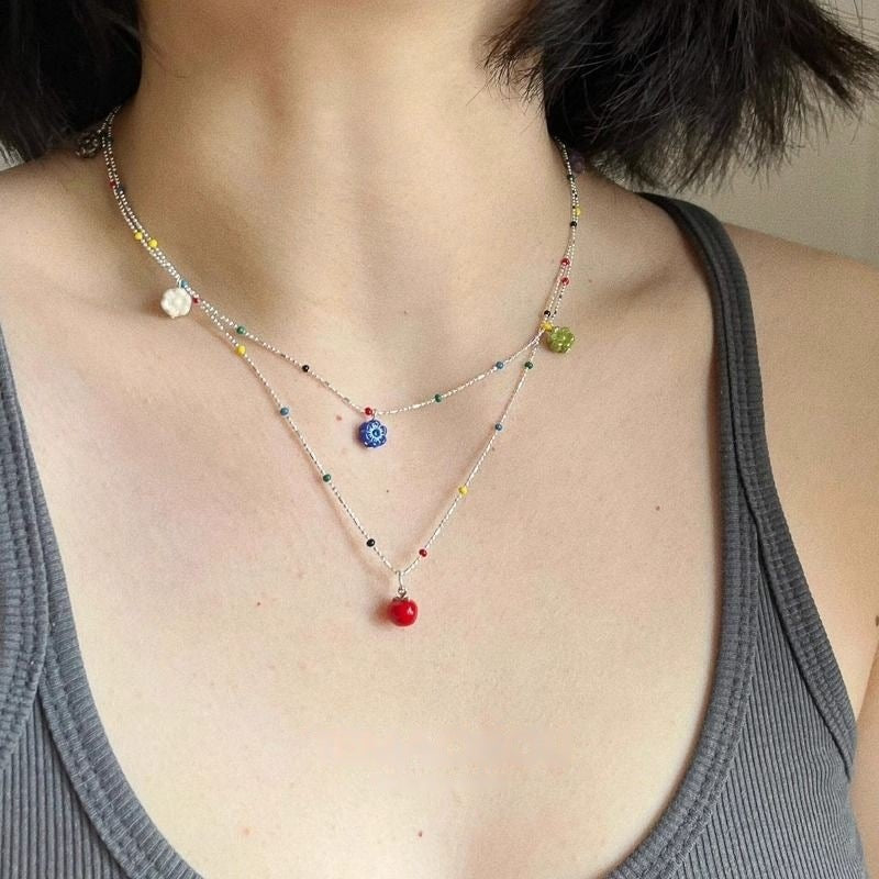 Wholesale  colorful small flower pendant clavicle chain