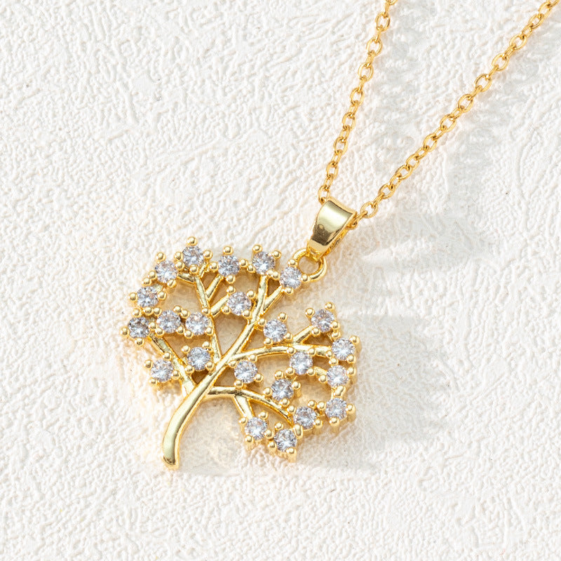 Wholesale Trendy Tree Of Life Pendant Necklace 18K Gold Plated Zircon Women S Collarbone Chain Boutique Resale Jewelry Accessory
