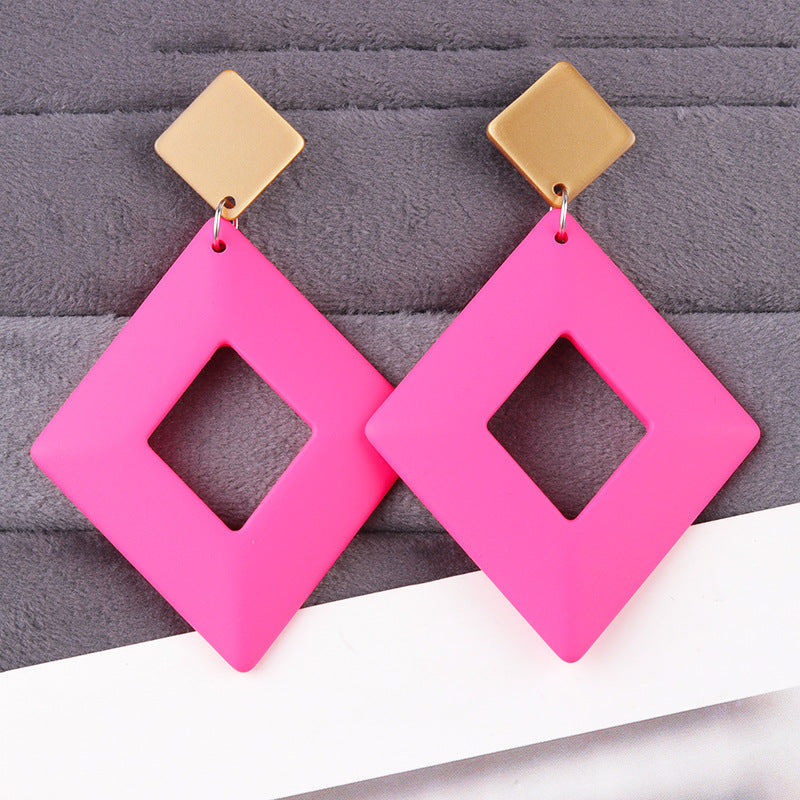 Wholesale Exaggerated  Color Hollow Geometric Diamond Acrylic Earrings
