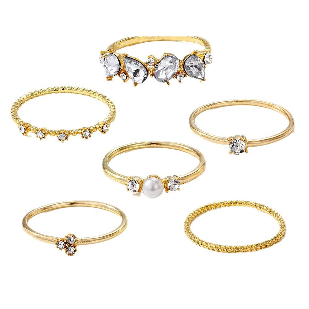 Wholesale  6pcs/set  Light Luxury Metal Micro-inlay Shining Zircon Opening Adjusting Ring