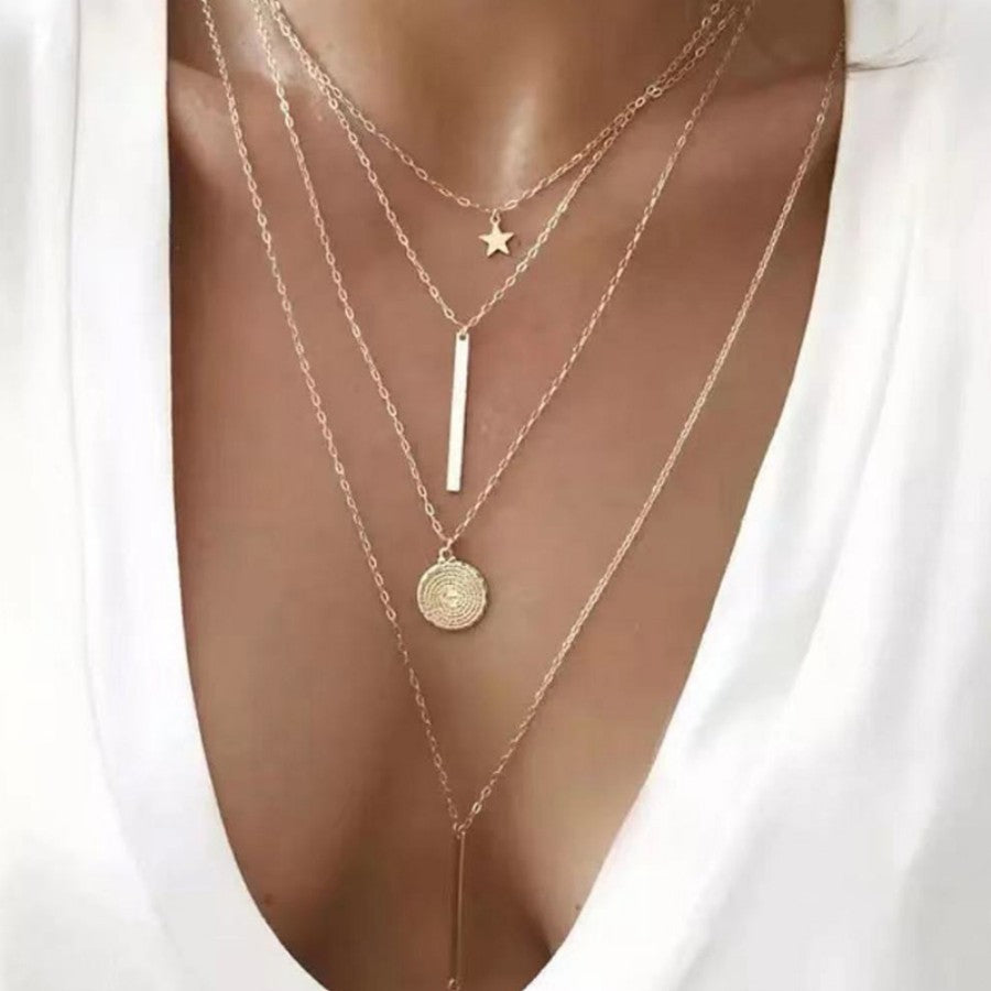 Wholesale Moon Star Double Layer Necklace Delicate Fine Chain