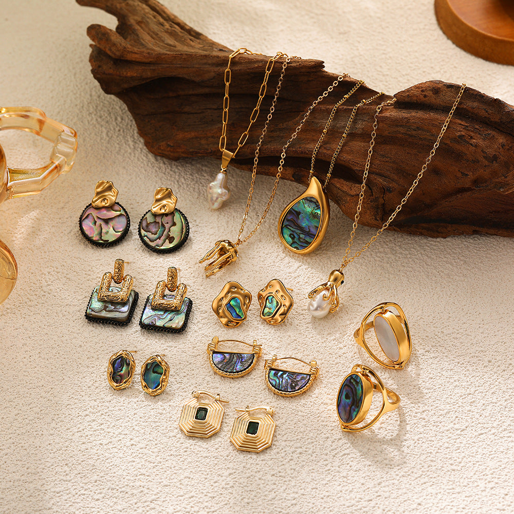 Wholesale 18K gold natural pearl shell abalone shell necklace ring