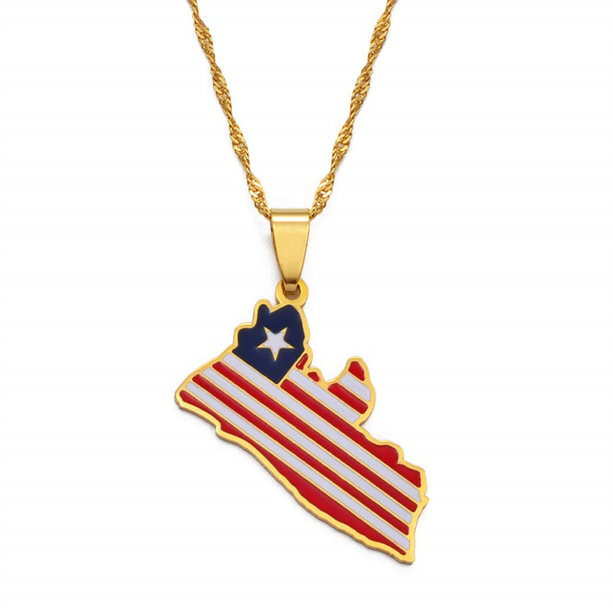 Wholesale Stainless Steel Africa Liberia Map Flag Pendant Necklace