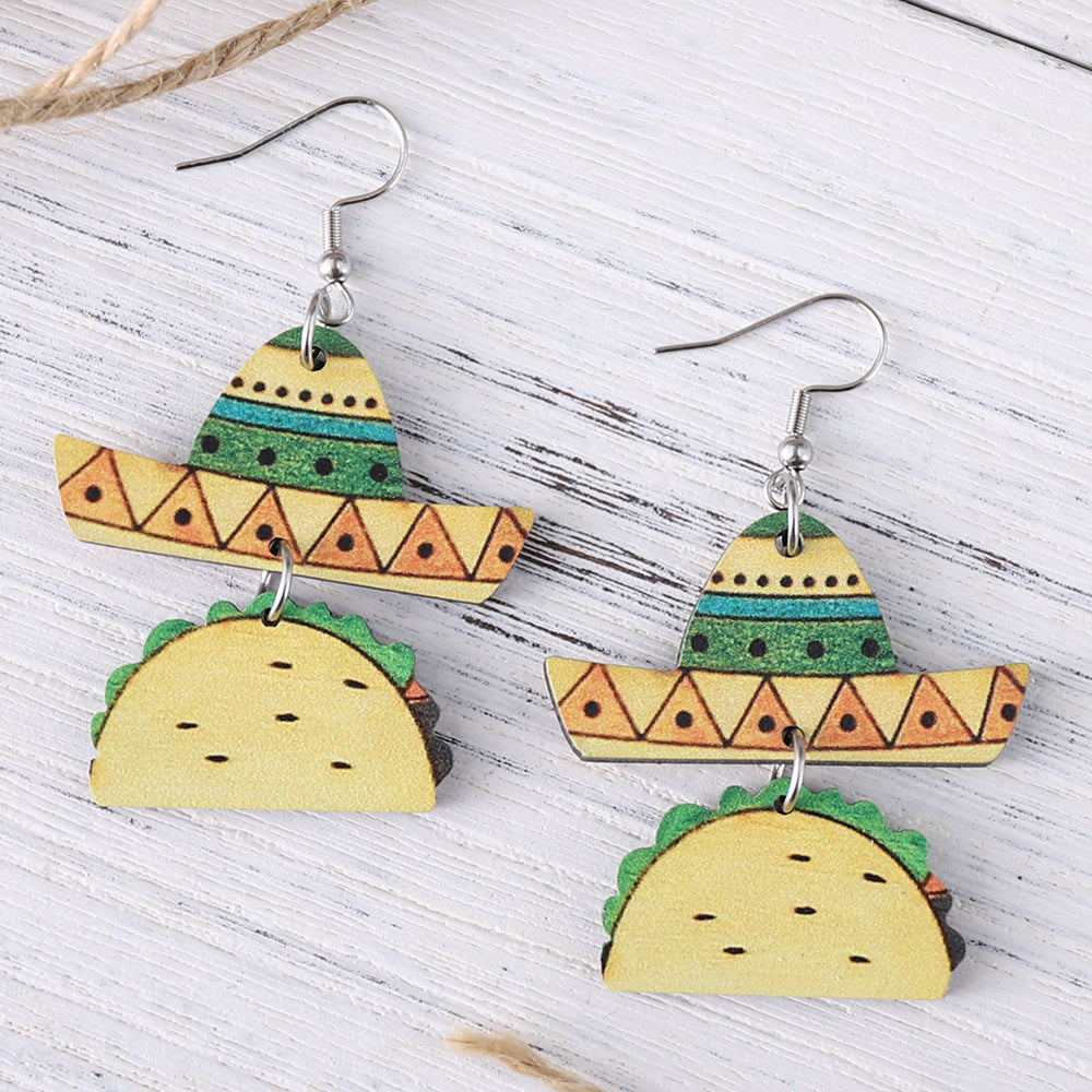 Wholesale  Triple Double Wooden Double-Sided Earrings
