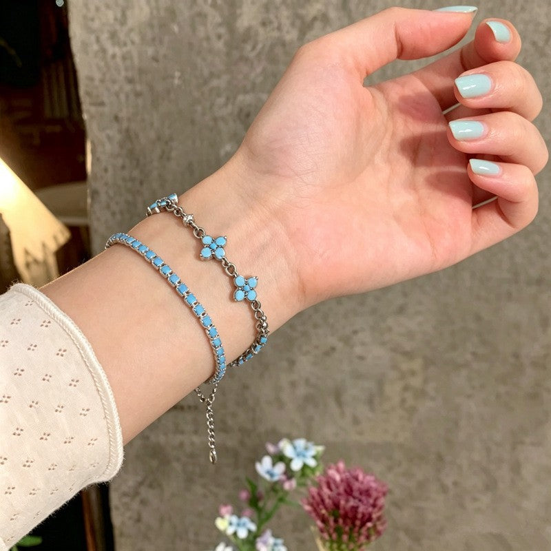 Wholesale Lucky Flower Blue Turquoise Bracelet Fashion Accessory Gift for Women