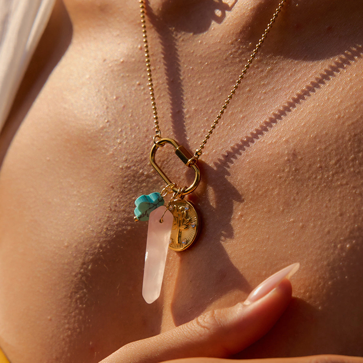 Wholesale  18K Gold Freshwater Pearl Devil's Eye Stainless Steel Necklace