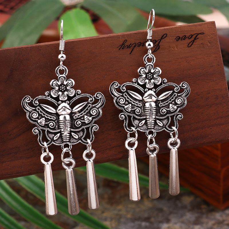 Wholesale Retro Ethnic Style Animal Ear Hook Butterfly Earrings