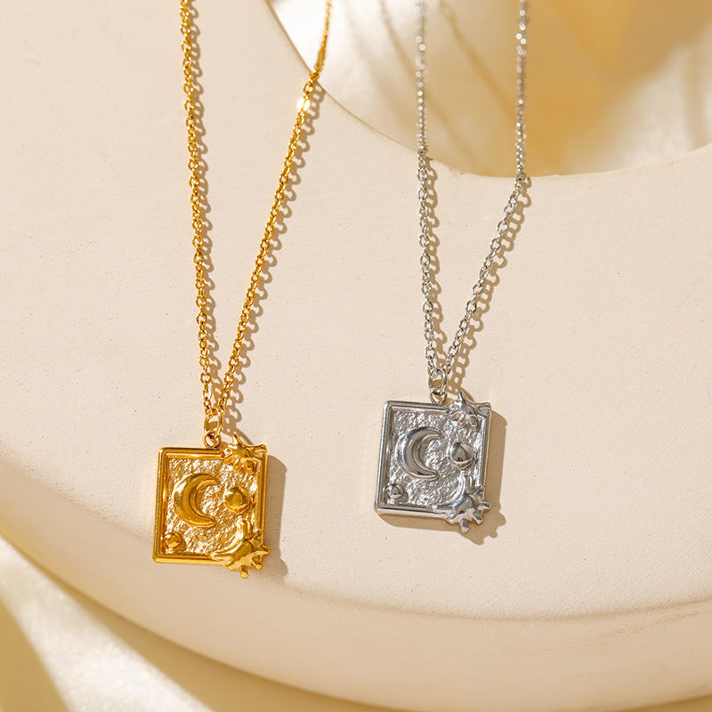 Wholesale 18k Gold Plated Stainless Steel Jewelry Star Moon Square Pendant Oil Pressure Clavicle Chain