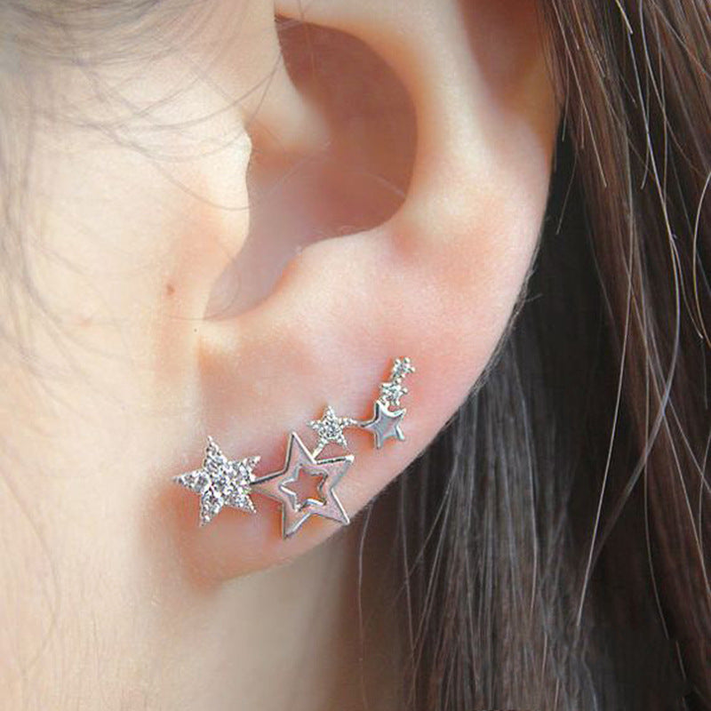 Wholesale European and American Cross-Border Hot-Selling Jewelry Creative Fashion Simple Small Zircon Star Earrings Trendy Jewelry for Women