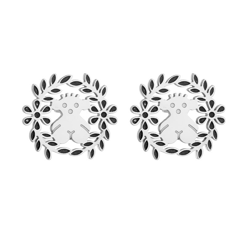 Wholesale Titanium Steel Bear 18k Gold Wreath Oil  Bear Women Necklace suit