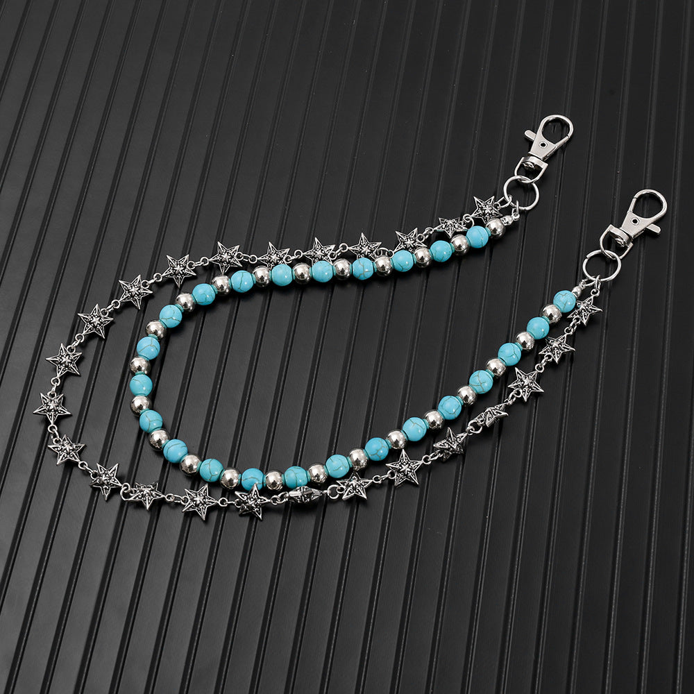 Wholesale Metal turquoise beaded five-pointed star waist chain