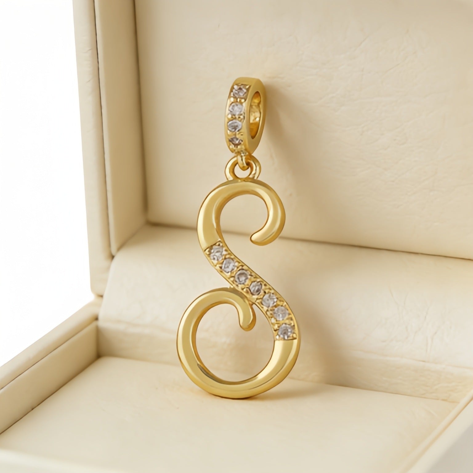 Wholesale Gold Plated Copper Letter Pendant with Zircon,  Pan Style DIY Necklace Accessory