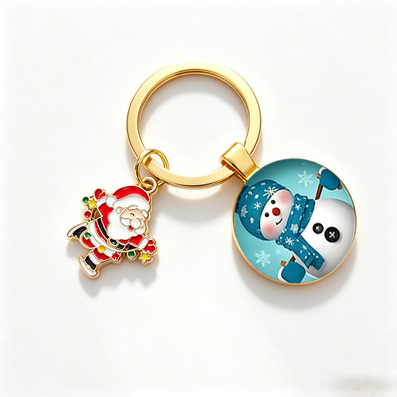 Wholesale Christmas Themed Metal Keychain Pendant With Epoxy Print Decorative Car Key Accessory Gift For Boutique Resale