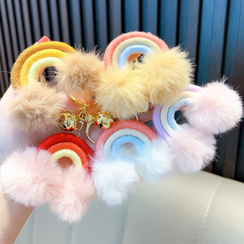 Wholesale Boho Braided Rainbow Pom Pom Keychain Lanyard Keychain Bohemian ACC-KC-WoAn004