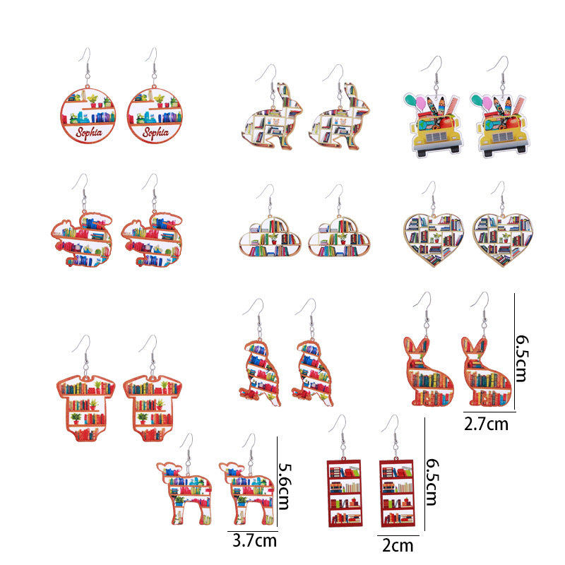 Wholesale School Season Love Cloud Bookshelf Rabbit Squirrel Books Acrylic Earrings