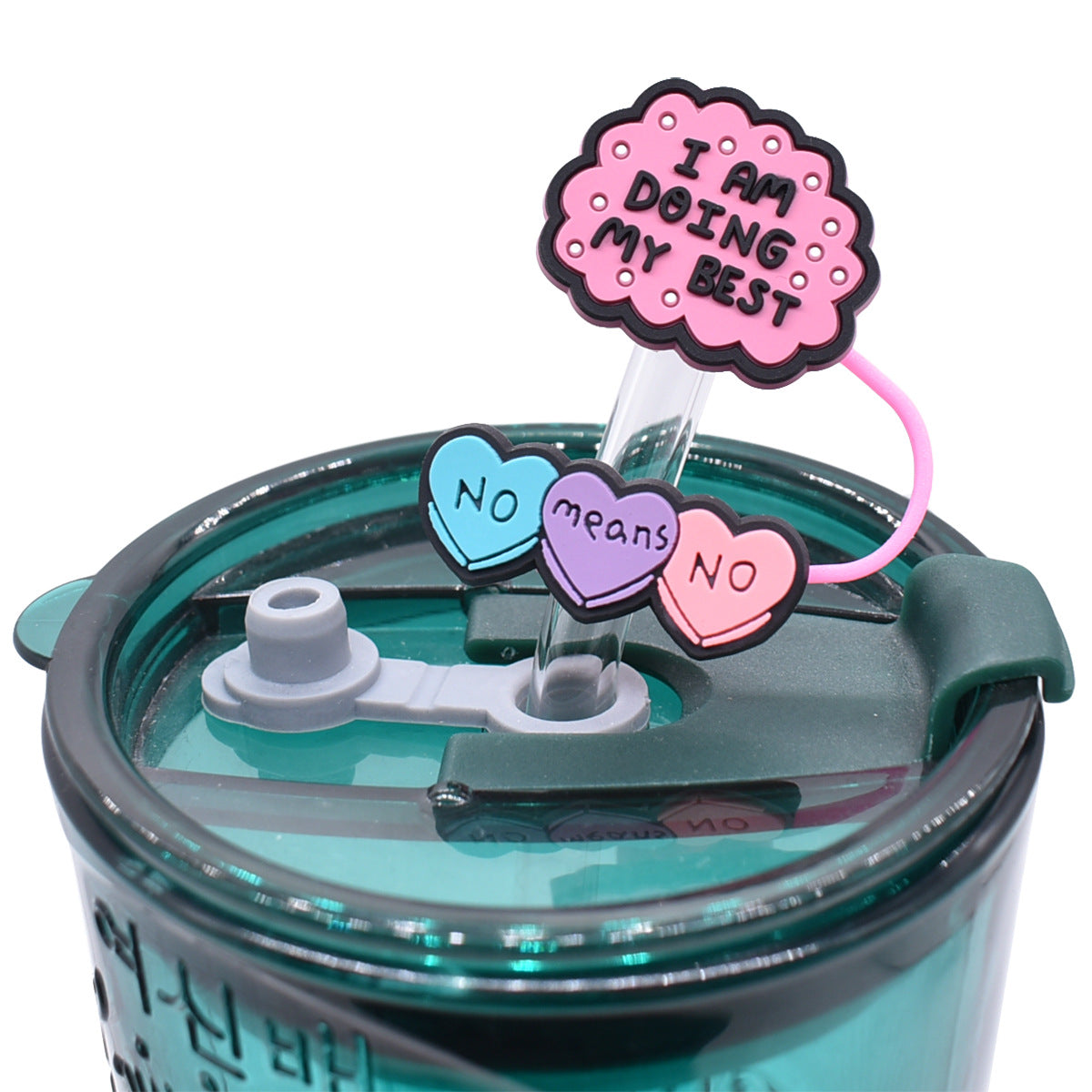 Wholesale Random 100pcs Phrase Series Straw Tube Cap 10mm Soft Glue Straw Decoration Straw Cover ACC-SCR-RYY044