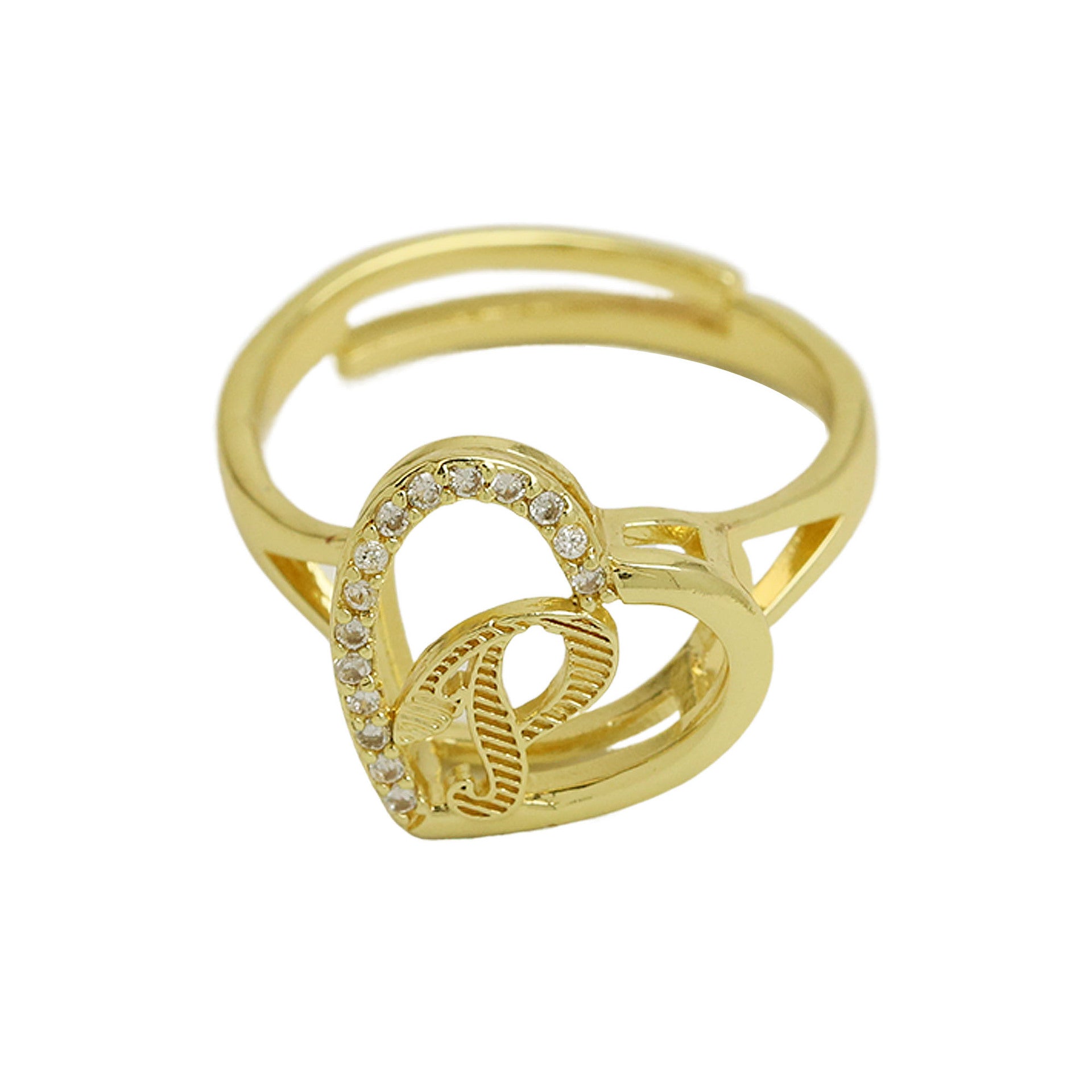 Wholesale  white gold heart-shaped love texture hollow 26 grass English letters open heart ring