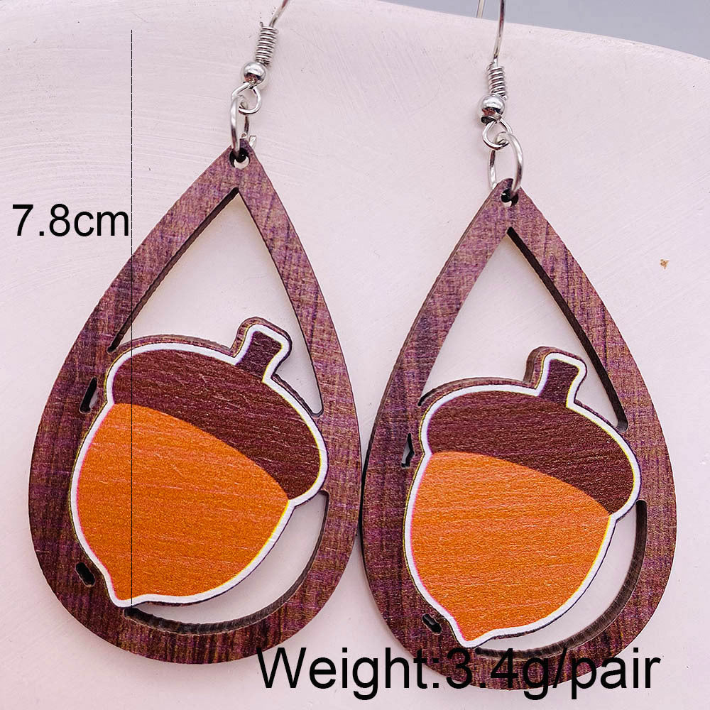 Wholesale Thanksgiving wooden earrings pumpkin turkey car water drop pendant earrings