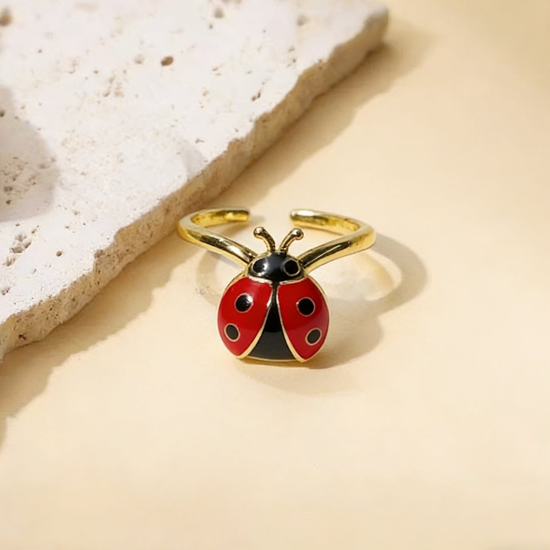 Wholesale Colorful Enamel Ladybug Ring Adjustable Open Insect Design Jewelry Accessory for Everyday Wear