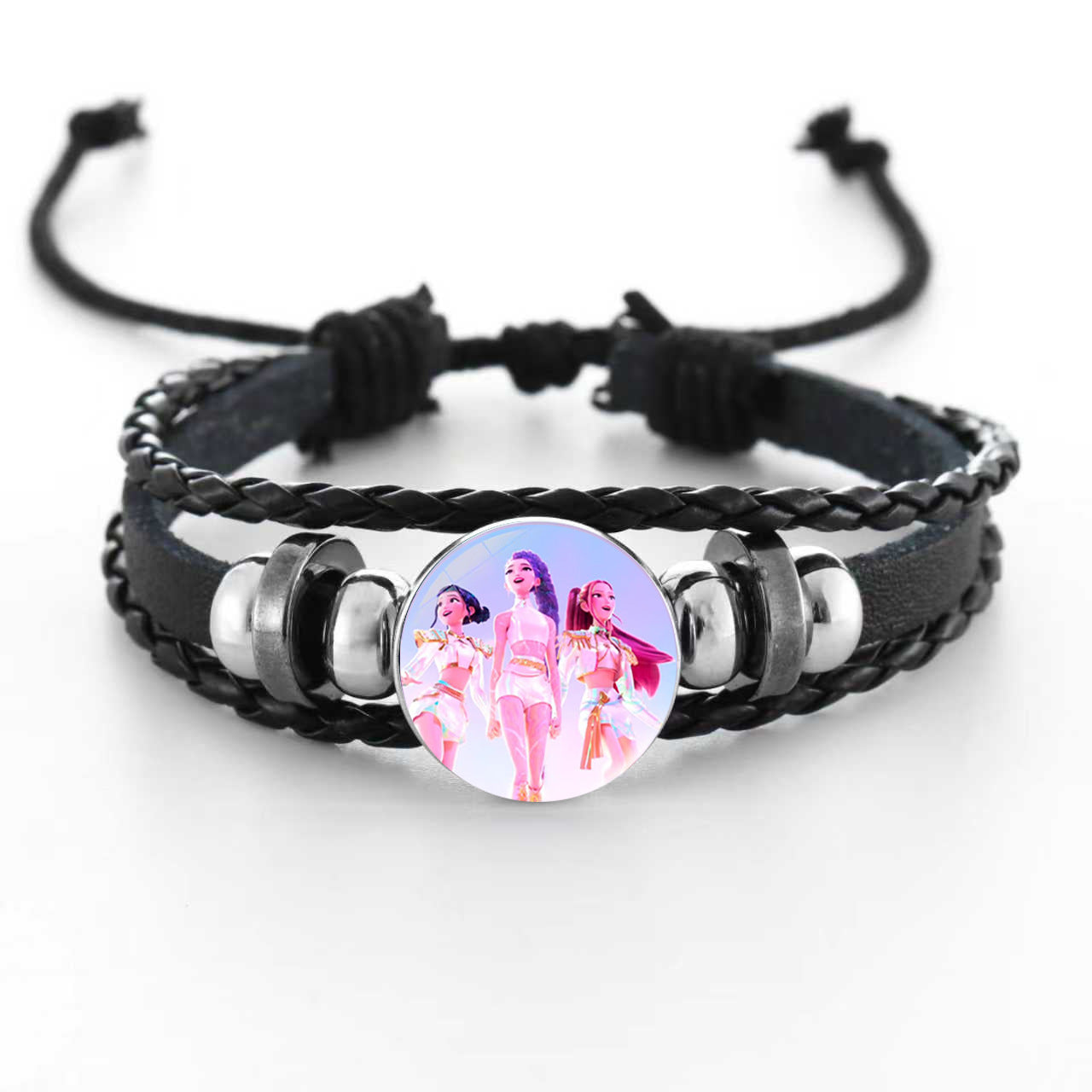 Wholesale Witcher Time Gem Adjustable Hand-woven Pink and Black Bracelet kpop