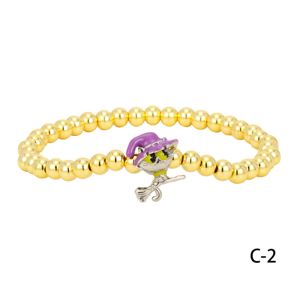 Wholesale  bracelet ins style personality skull electroplated copper beads solid gold beads bracelet