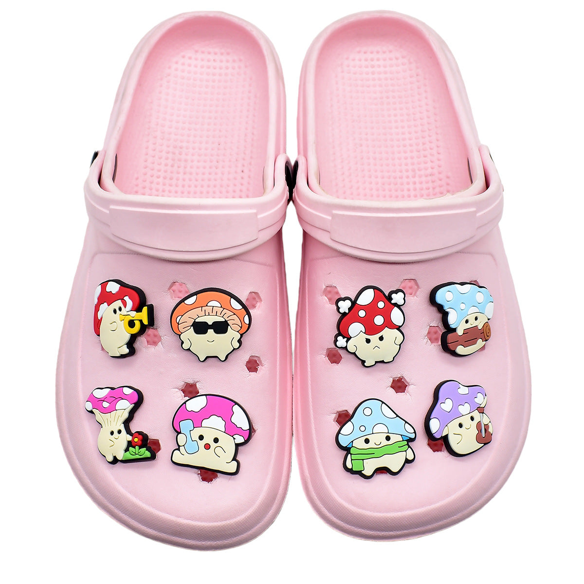 Wholesale   Random 100pcs Creative Cute cartoon mushroom series  PVC Soft Rubber Shoe Buckle Decoration