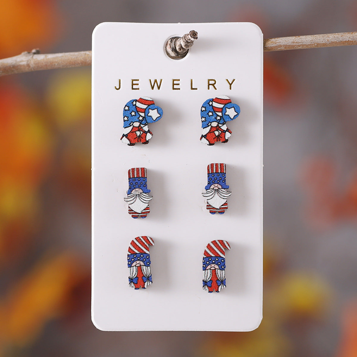 Wholesale Red and White Striped Star Slippers Love American Independence Day Wooden Earnail Set ACC-ES-ChuLian010