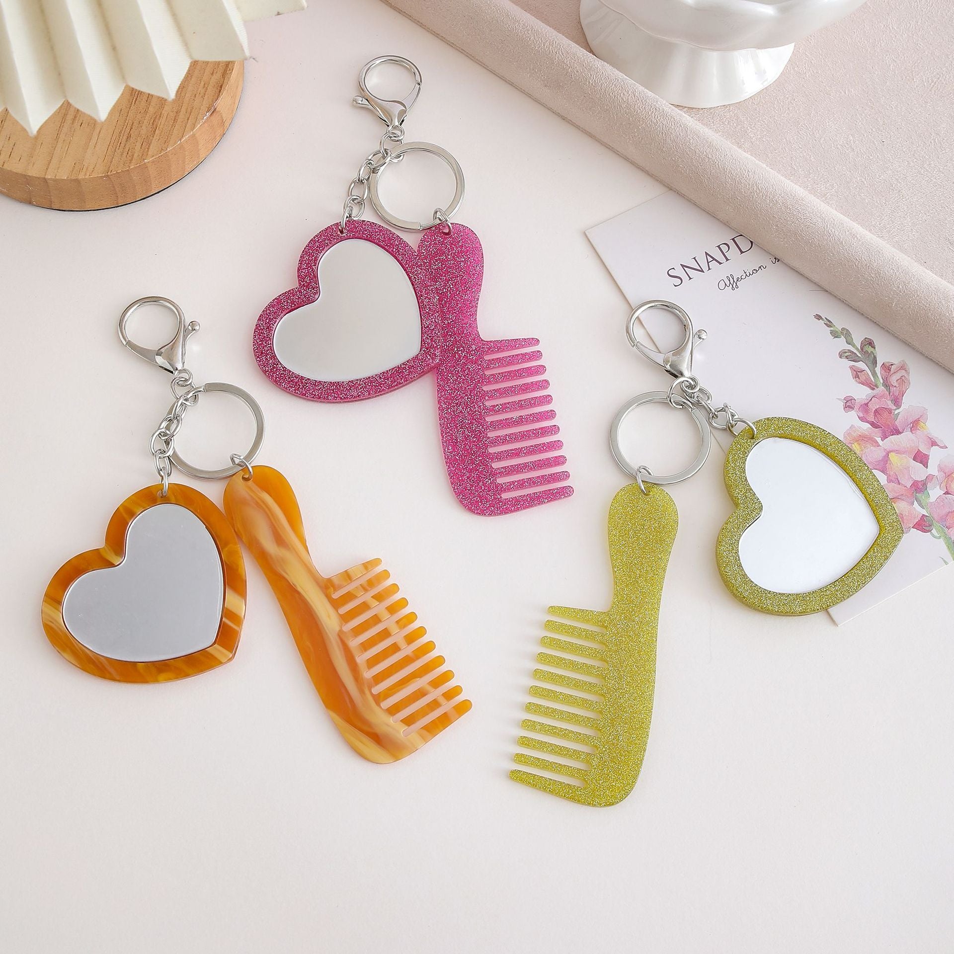 Wholesale Glitter Heart Makeup Mirror Keychain