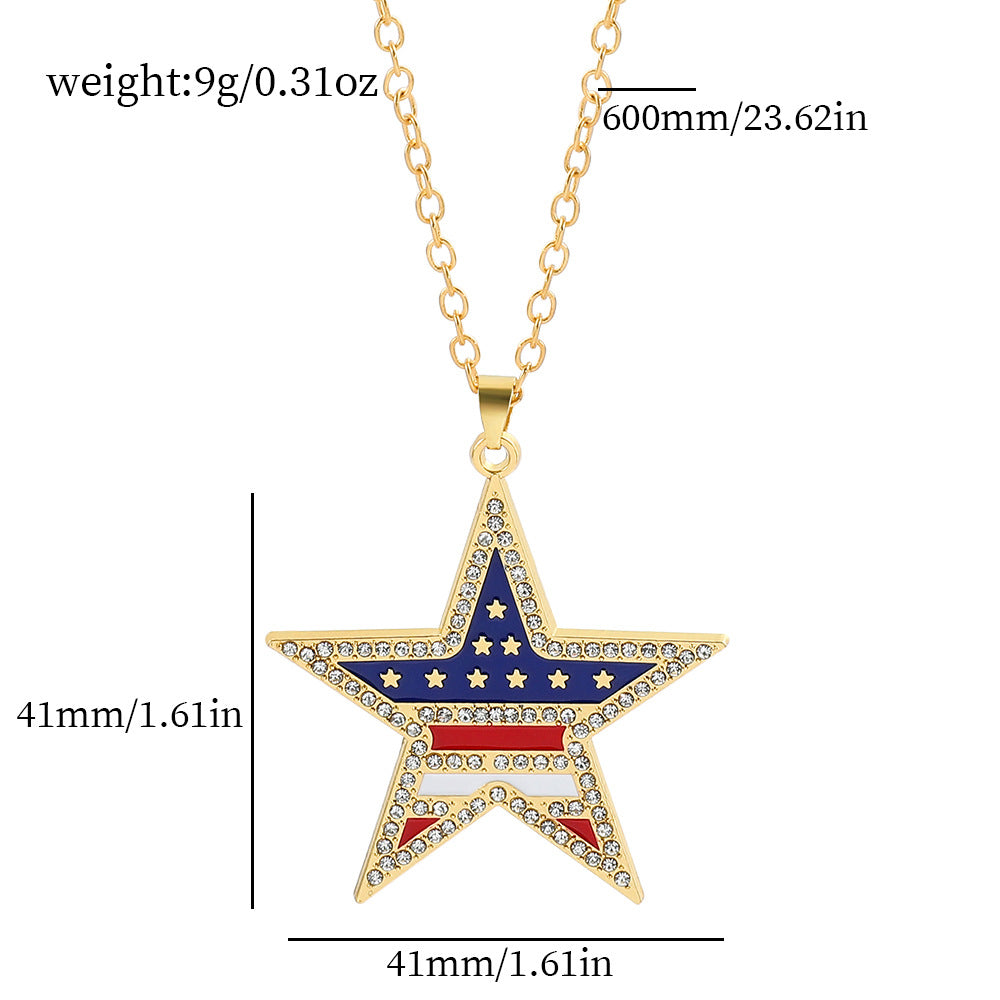 Wholesale American Independence Day Flag Five Pointed Star Diamond Alloy Necklace ACC-NE-MingXin001
