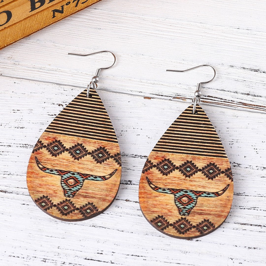 Wholesale personalized Aztec earrings Mother's Day gift Western Denim goat earrings