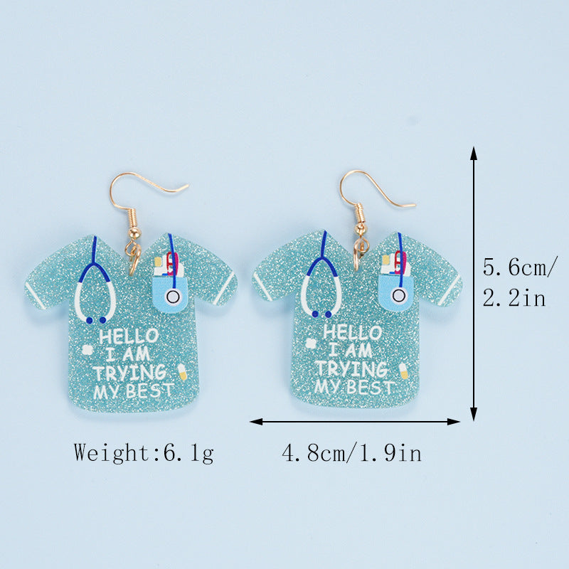 Wholesale Acrylic  Nurses Day Earrings Pink Blue Earrings