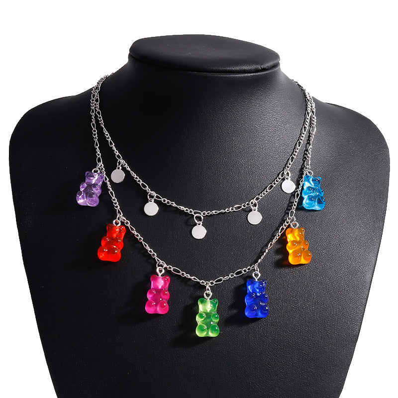 Wholesale Round Sequin Colorful Bear Necklace ACC-NE-YueSen013