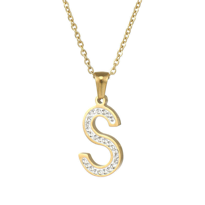 Wholesale  stainless steel diamond letter necklace