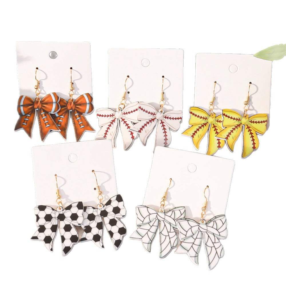 Wholesale Sports style football and rugby bow earrings