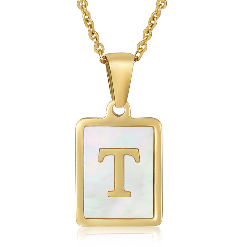 Wholesale  stainless steel three-dimensional shell letter necklace