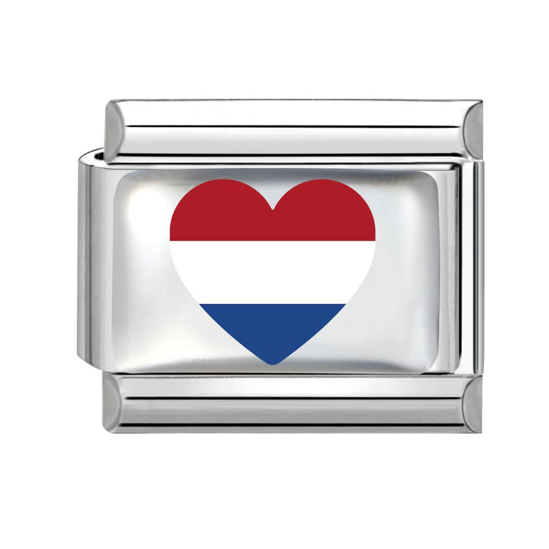 Wholesale Electroplated Stainless Steel Heart Italian Flag Charm DIY Bracelet Jewelry Accessory Boutique Resale