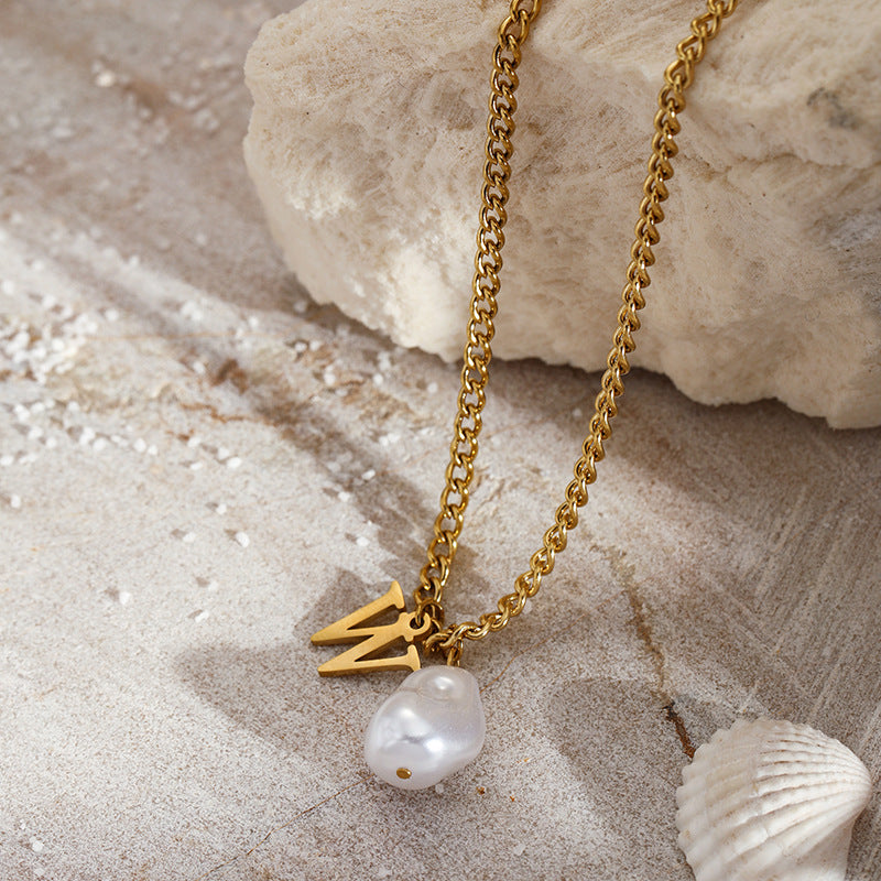 Wholesale Pearl 26 Letters Stainless Steel Necklaces ACC-NE-YunHe003