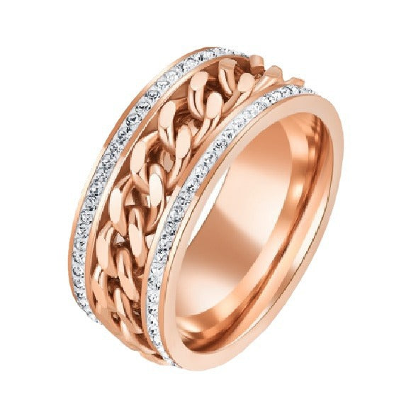 Wholesale 2-piece steel-titanium ring with zircon