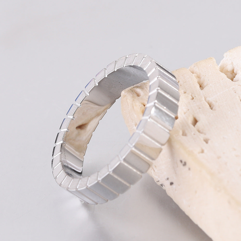 Wholesale 3MM diamond-set square symmetrical stainless steel ring