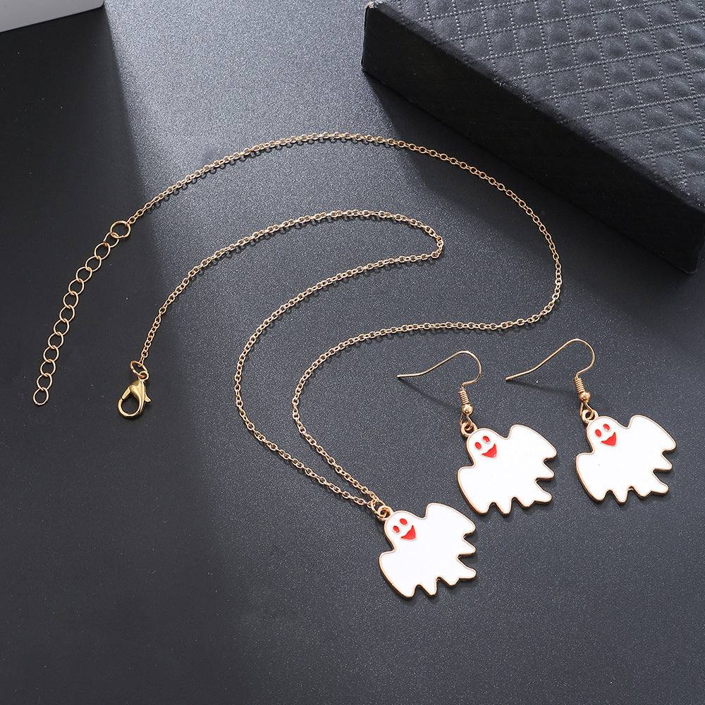 Wholesale Halloween Cartoon Funny Ring Ghost Earrings Necklaces Set ACC-NE-Zhey005