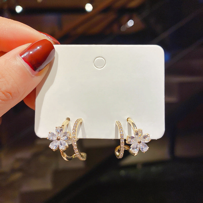 Wholesale S925 silver needle earrings fashion flower zircon Pearl Crystal ear studs earrings