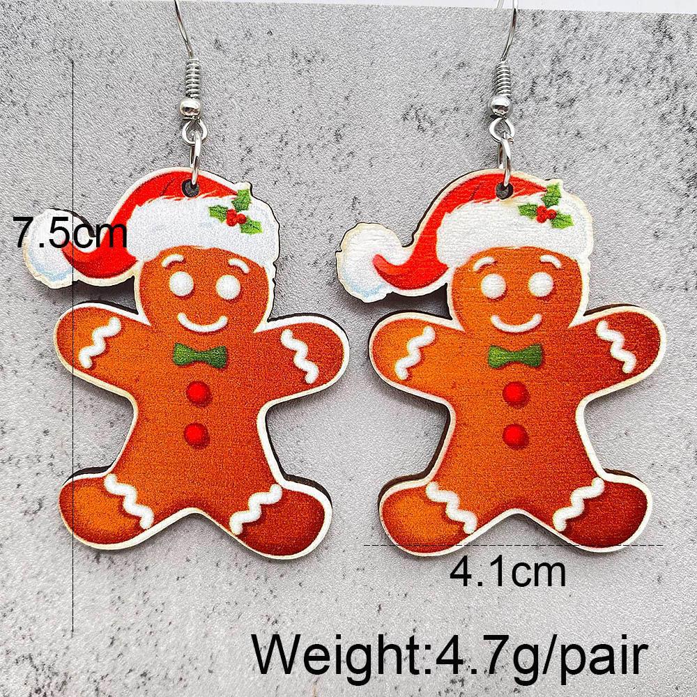 Wholesale Christmas Earrings Cartoon Santa Claus  Christmas Trees Wood Ear Drop Earrings