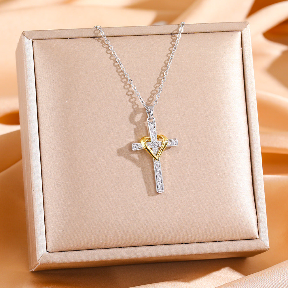 Wholesale Fashion Love Cross Zircon Pendant Necklace Jewelry Accessory Gift