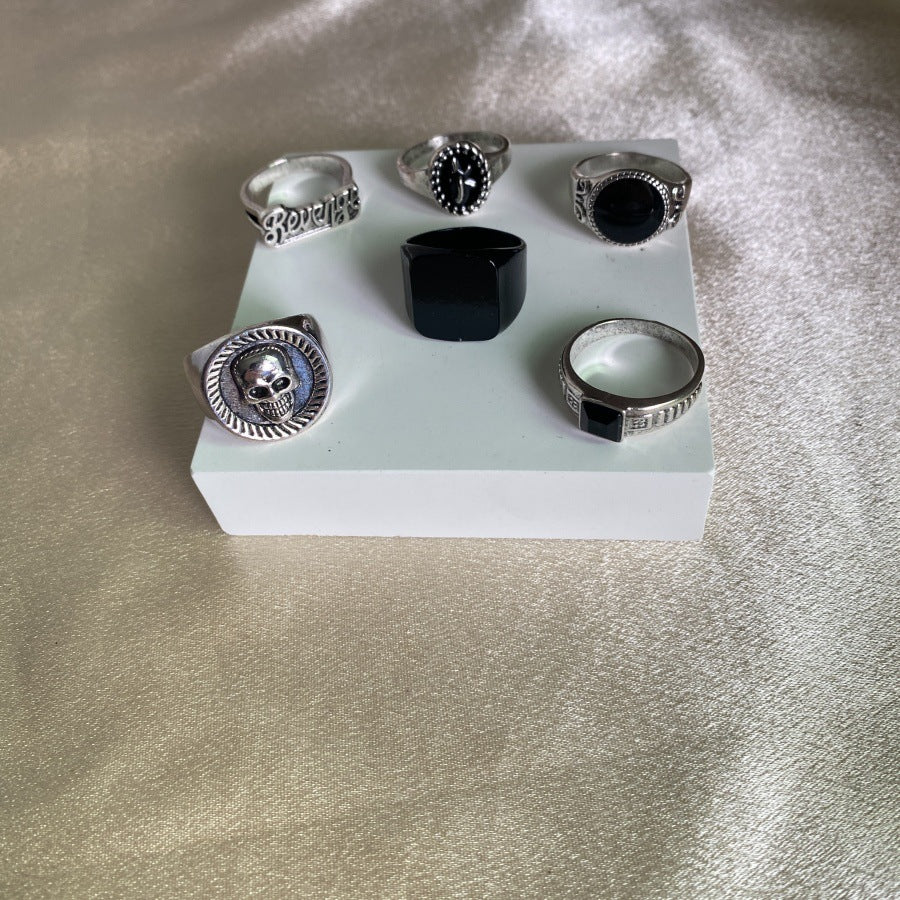 Wholesale  Black Personality Fashion Skull Letter Ring 6 Piece Set