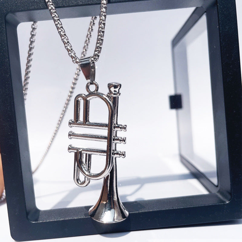 Wholesale Alloy Electroplated Saxophone Pendant Necklace Retro Hip Hop Music Style Fashion Jewelry for Men Women Boutique Resale Gift