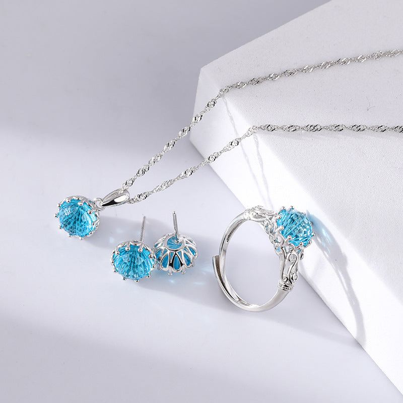 Wholesale  S925 Silver Color Gem Fashion Set Creative Design Firework Zircon Jewelry