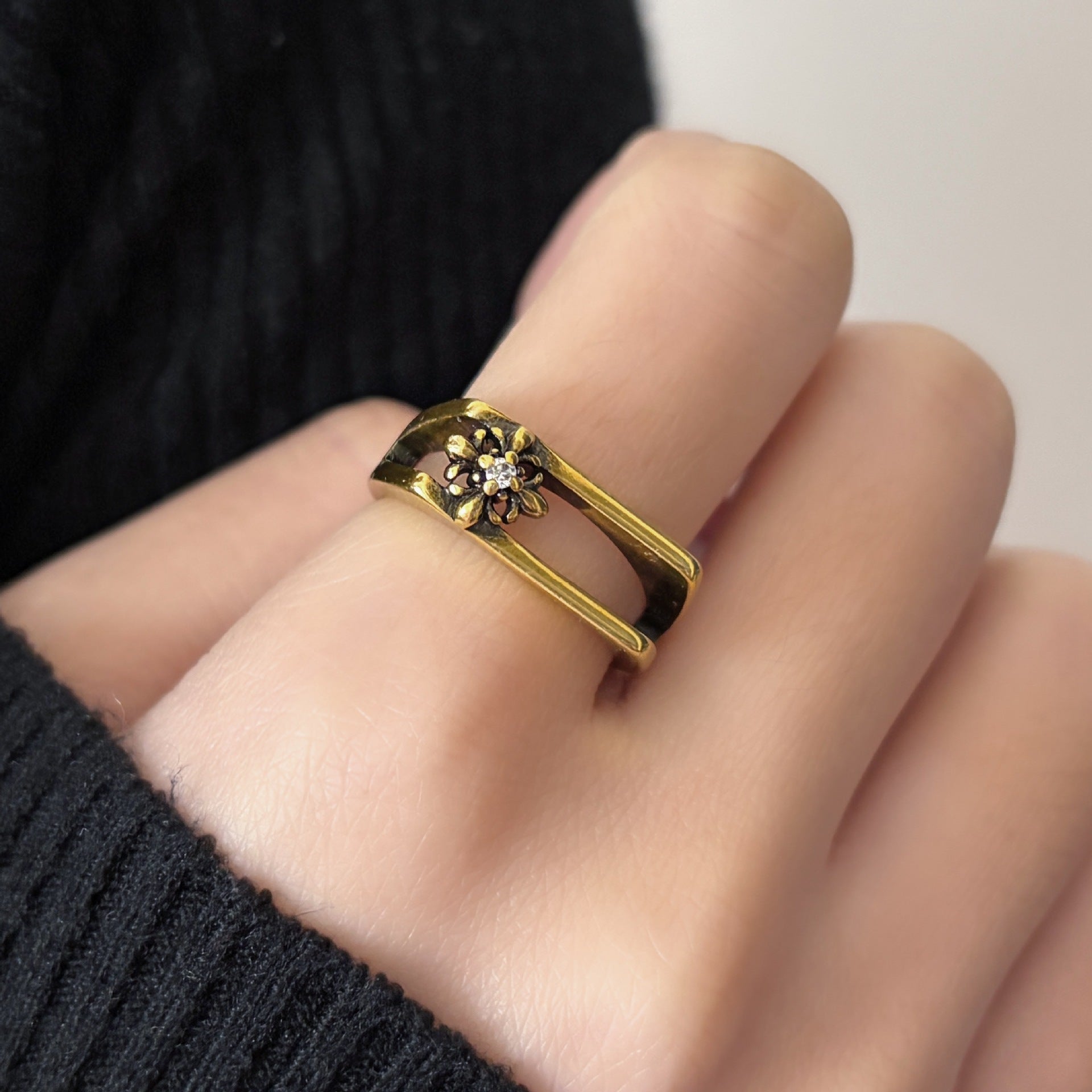 Wholesale Vintage Style Zircon Cross Ring - Copper Electroplated Adjustable,  Perfect for Everyday Wear or Resale
