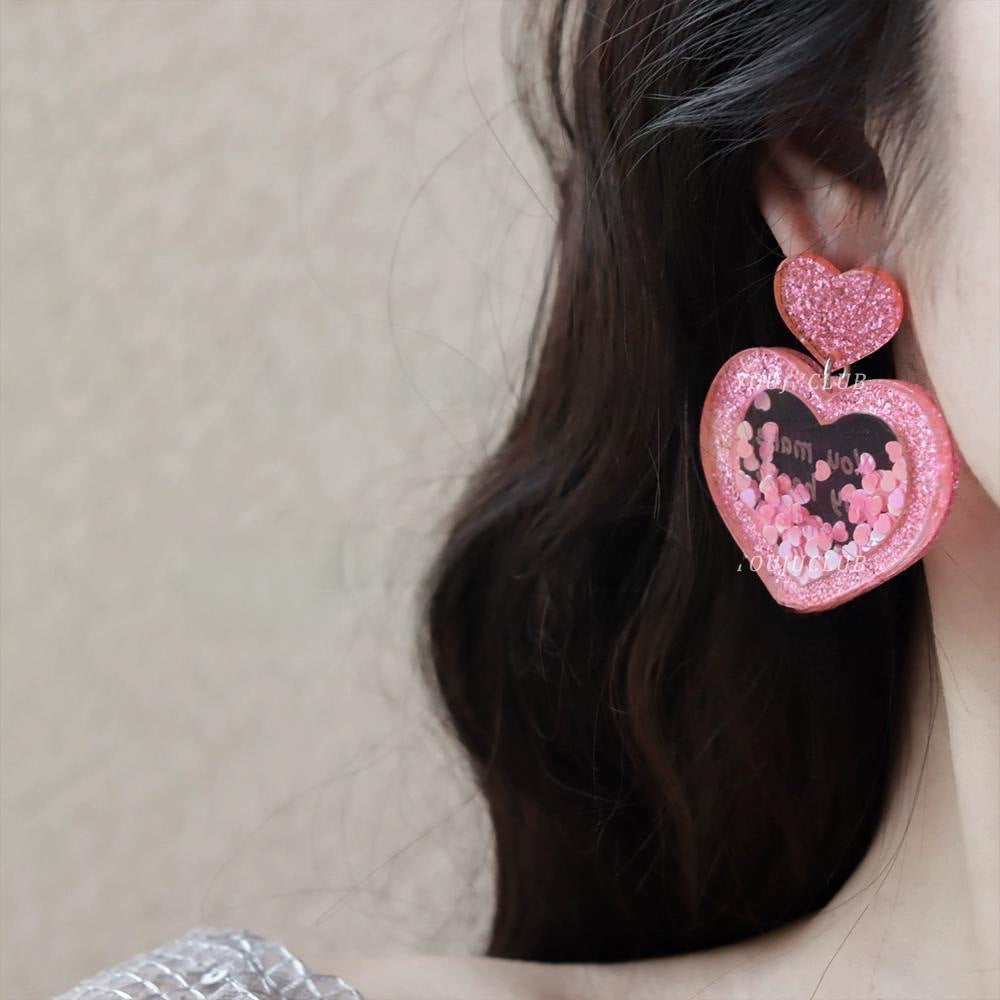 Wholesale Valentine's Day Love Acrylic Stereo Sequins quicksand Peach Heart Earrings